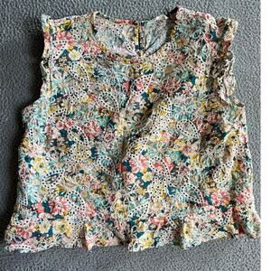 Anthropologie Solitare Tank Top Large Ruffle Floral Embroidery Sleeveless Boho
